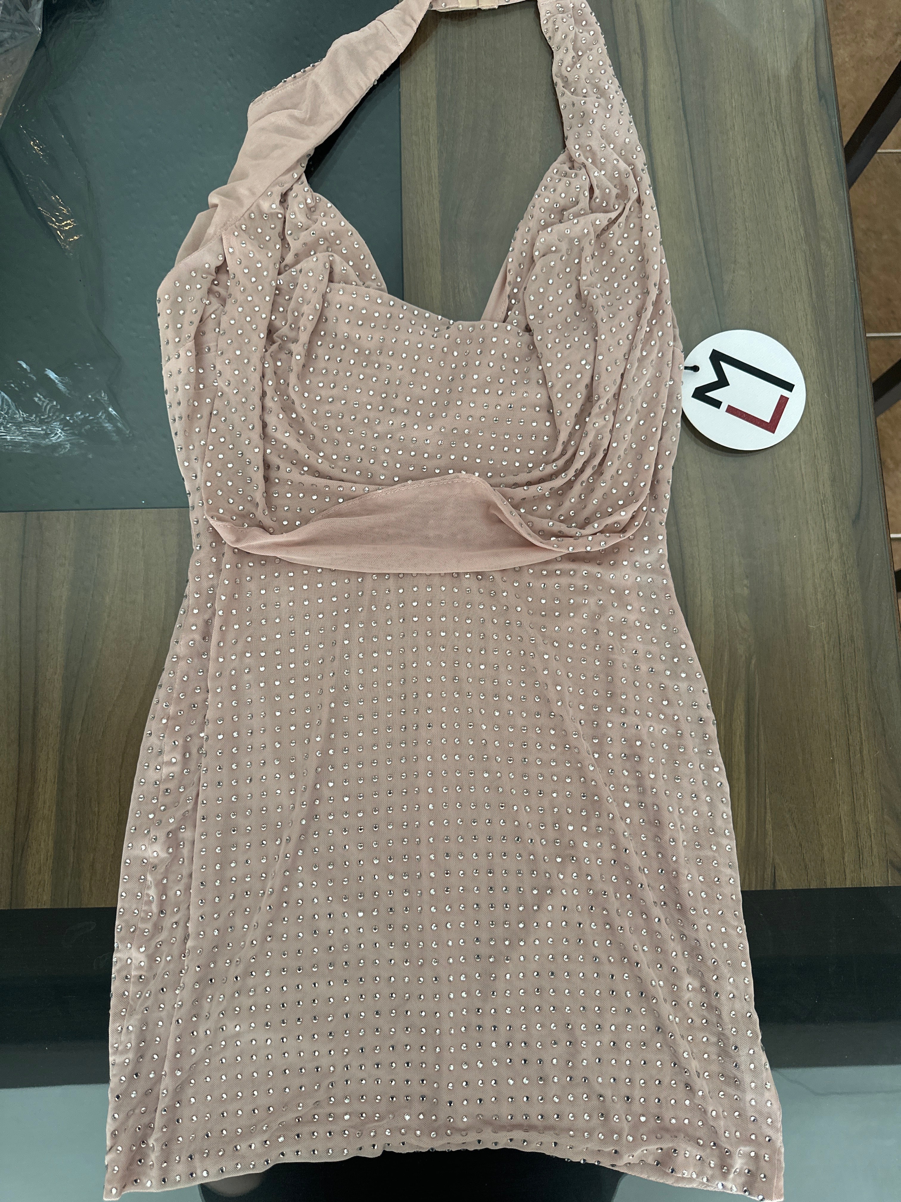 Vestido Nude Halter Puntos